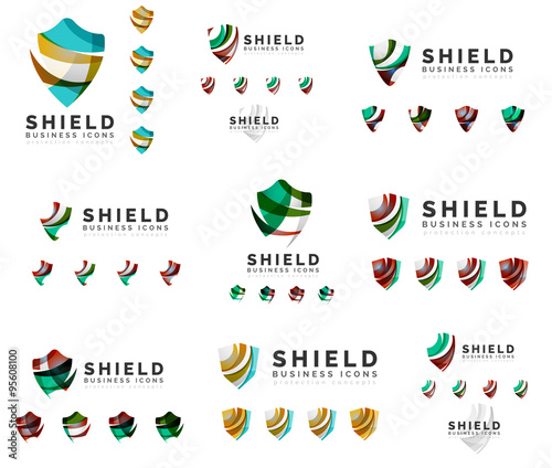 Set of company logotype branding designs  shield protection concept icons
