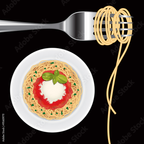 Spaghetti on fork