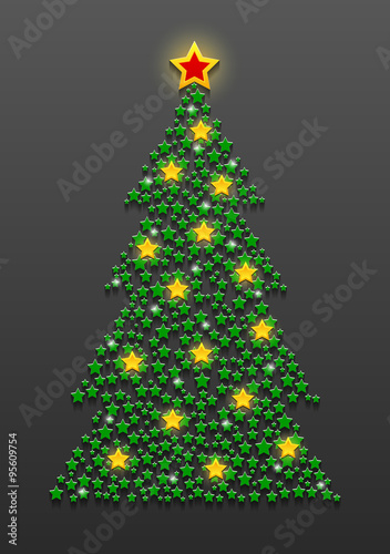 Stars | Abstract Christmas tree with shining stars on gray