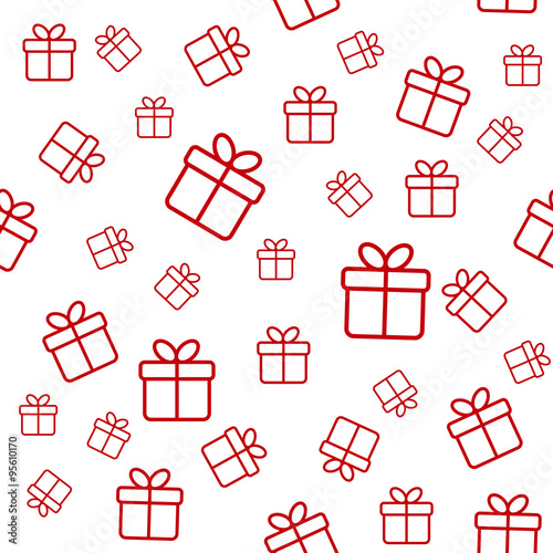 Seamless white pattern with red gift boxes