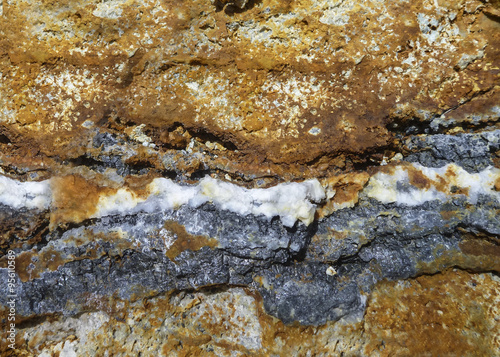 Photography Detail of hydrothermal sphalerite (zinc ore) and drusy quartz vein in sandstone