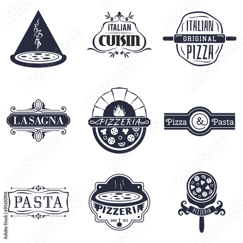 Retro italian cuisine restaurant labels, logos and emblems vector set