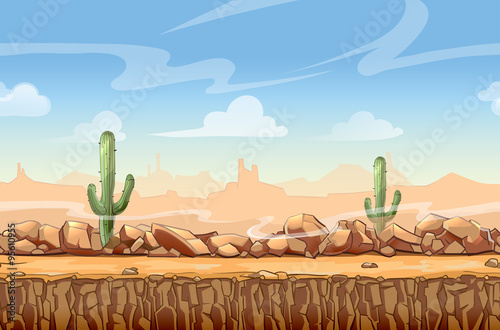 Wild West desert landscape cartoon seamless background for game