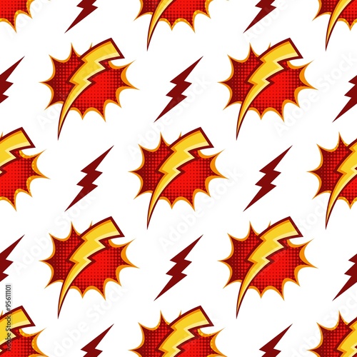 Lightning bolts vector seamless pattern in retro 80s cartoon style