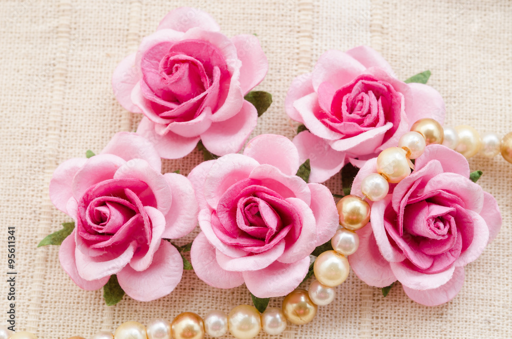 Pink rose with pearls. Pink rose with pearls.