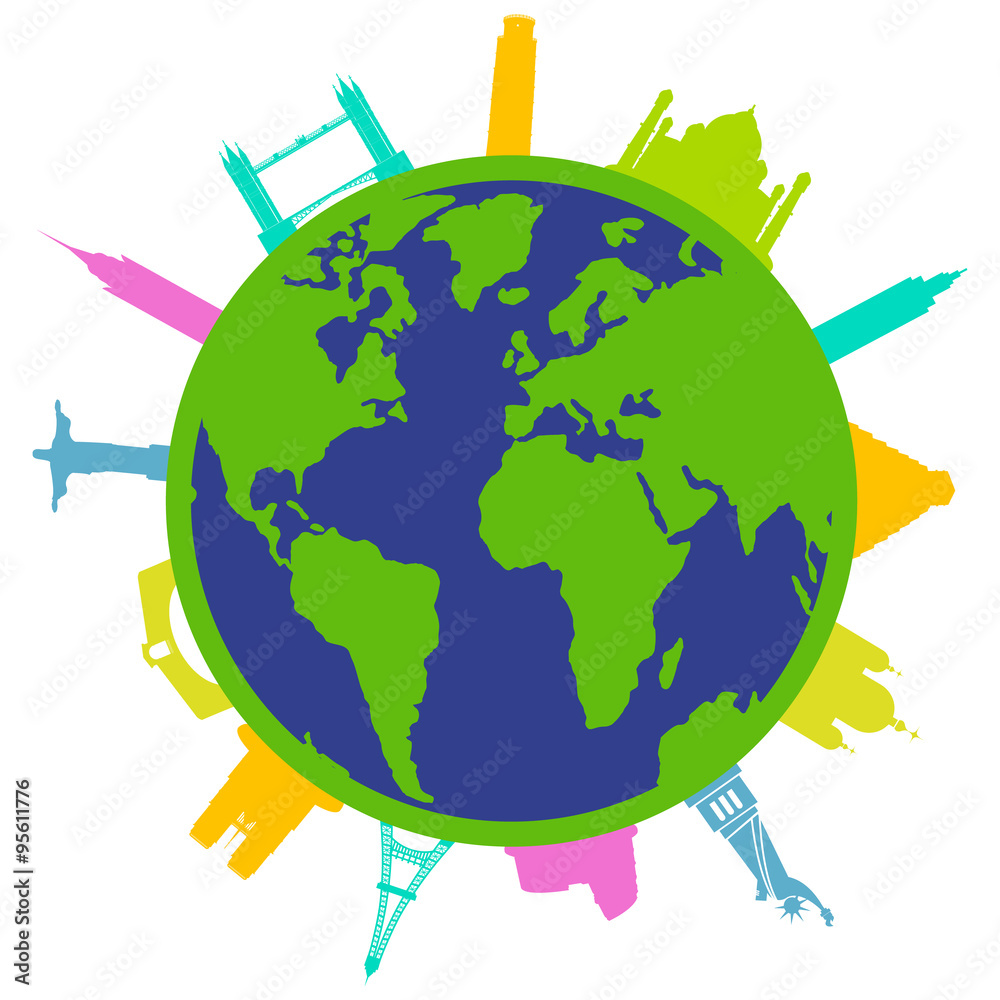 europe color sights over planet background europe color sights over planet background