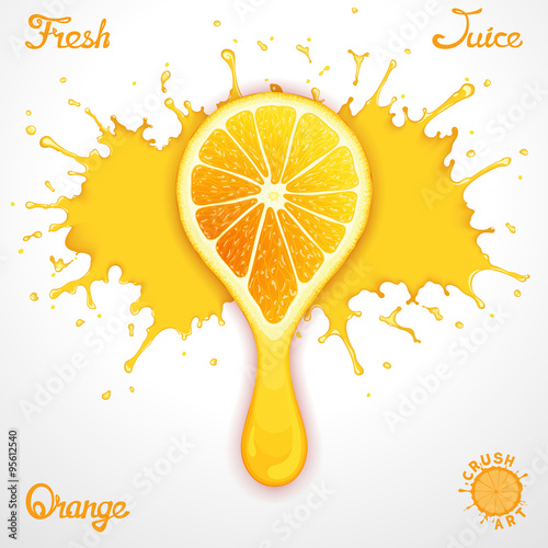 Vector orange juice splash with stylized crush slice