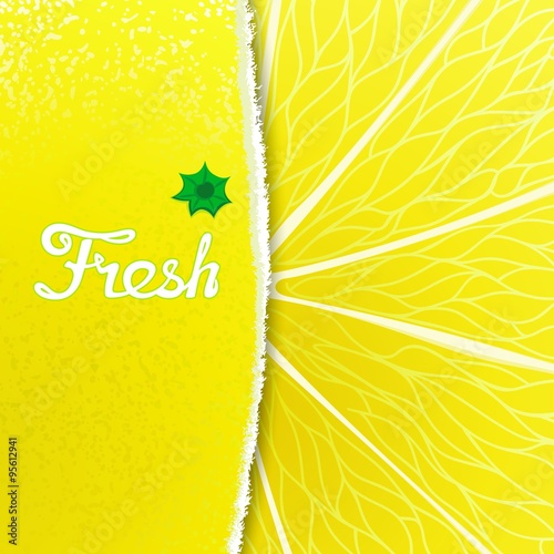 Fresh lemon. Abstract creative background with any torn peel and the structure of the fruit