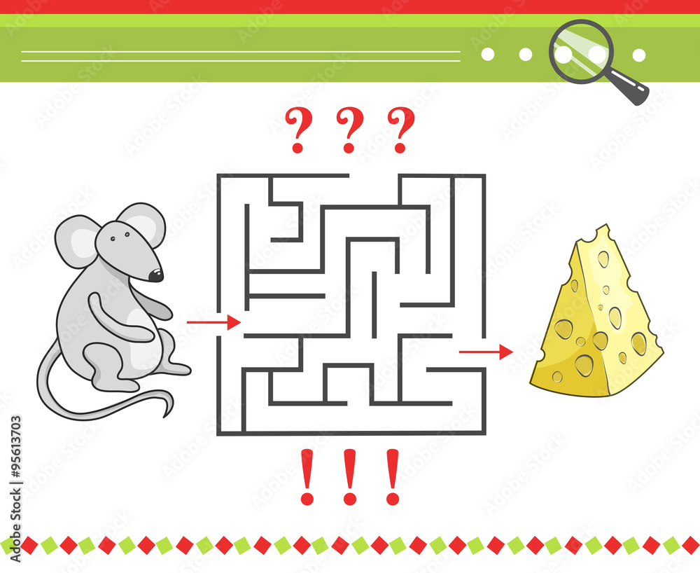 Labyrinth or maze game for children with cartoon vector mouse character and  cheese Stock Vector | Adobe Stock