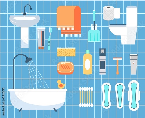 Personal hygiene flat vector icons set