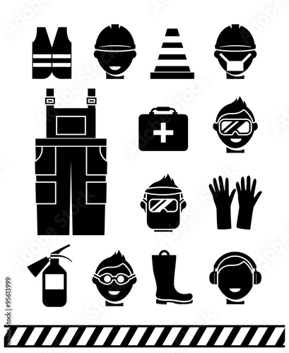 Job safety black icons. Personal protective equipment
