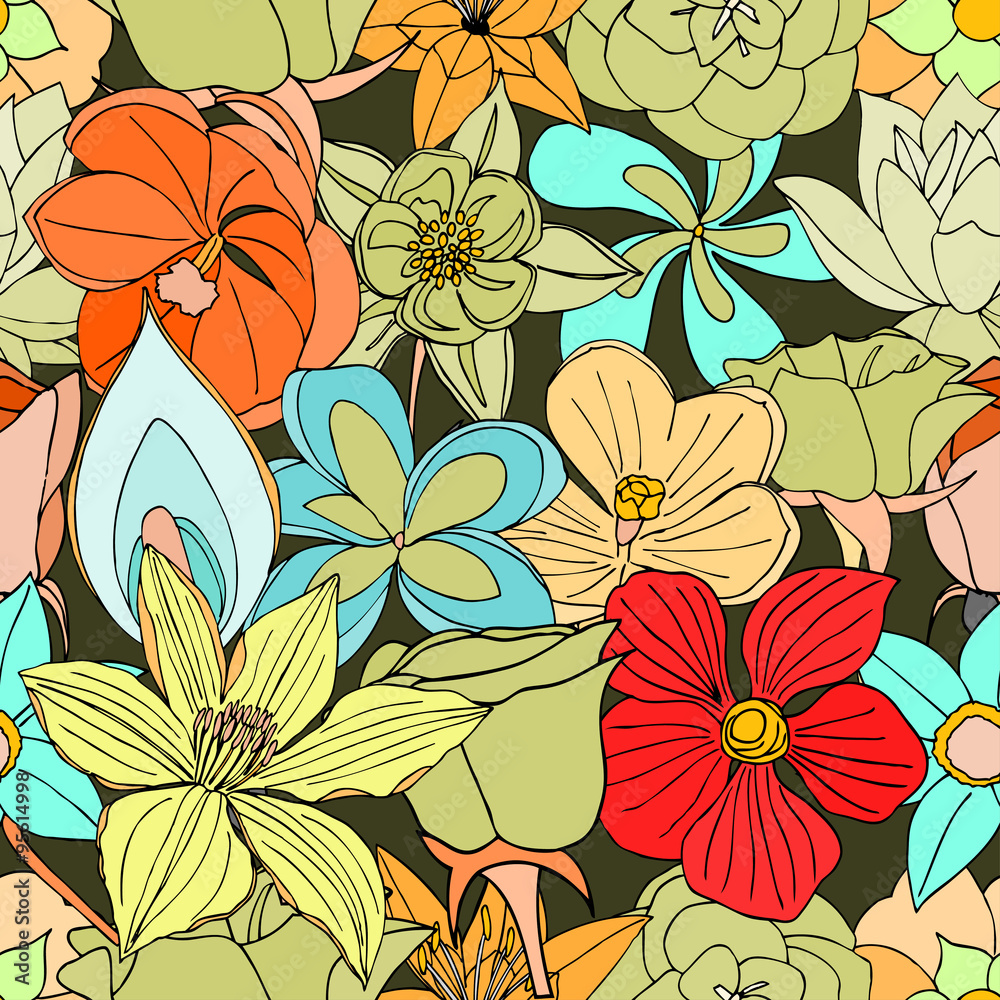 seamless pattern from many flowers