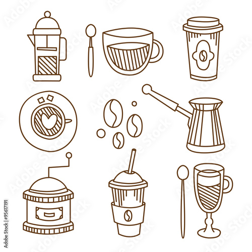 Coffee Elements Handdrawn Set. Vector Illustration.