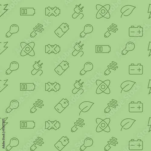 Vector seamless pattern with electricity and energy economy objects