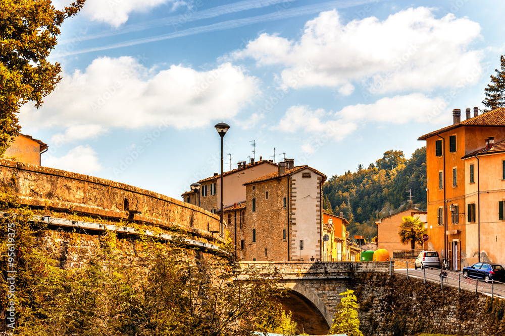 bridge in hill village in Italy