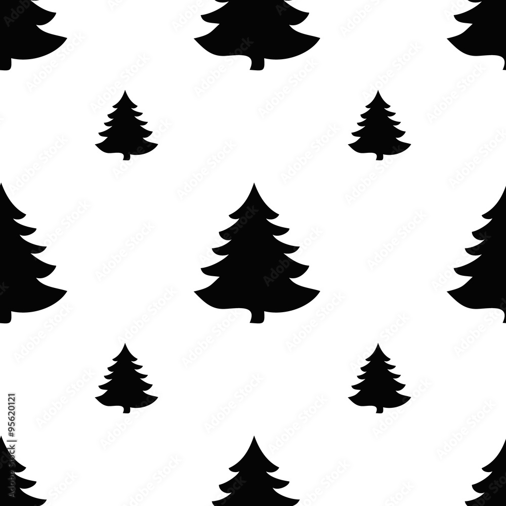 Fototapeta premium Christmas seamless tree doodles pattern.