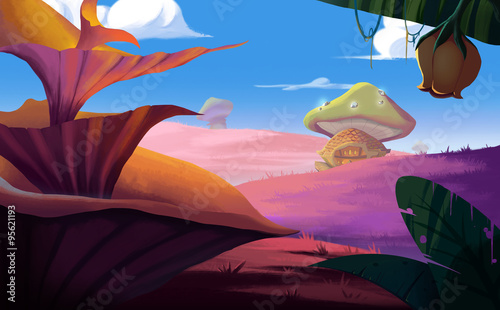 Illustration: A Fantastic Land You want to Go. Realistic Fantastic Cartoon Style Scene / Wallpaper / Background Design.
