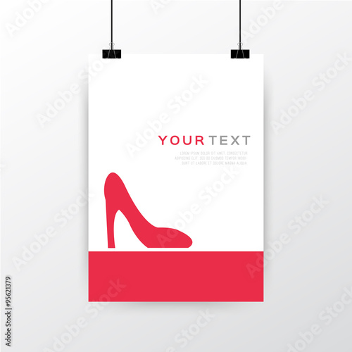 A4 / A3 format poster minimal abstract High Heels design with your text, paper clips and shadow EPS 10 stock vector illustration 