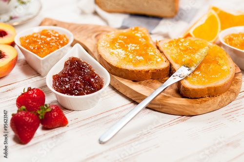 Slices of bread with jam