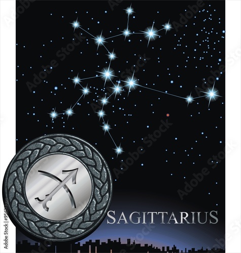 Illustration of Sagittarius zodiac sign. Archer zodiac poster.