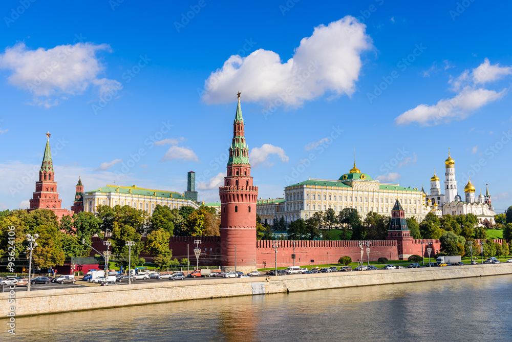 Moscow Kremlin and Kremlin quay, Moscow, Russia.