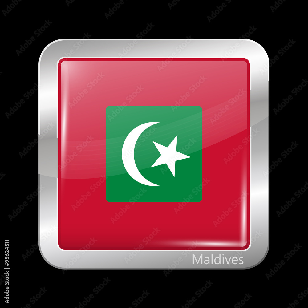 Maldives Variant Flag. Metallic Icon Square Shape Maldives Variant Flag. Metallic Icon Square Shape