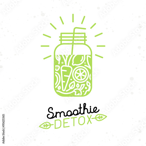 Vector smoothie detox poster in trendy linear flat style
