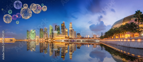 Photography Beautiful fireworks in Marina Bay, Singapore Skyline