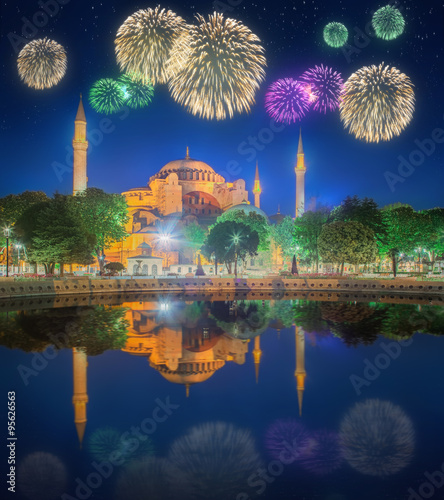 Photography Beautiful fireworks and cityscape of Istanbul