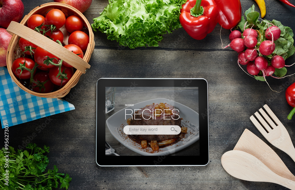 Food recipes on tablet computer