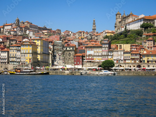 Ribeira district and waterfront quay alongside Douro River, Porto, Portugal