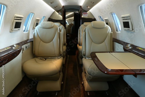 Business jet cabin one table down