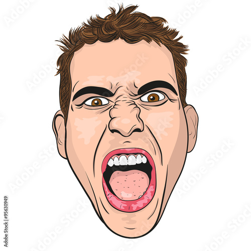 vector head of a screaming  young men.