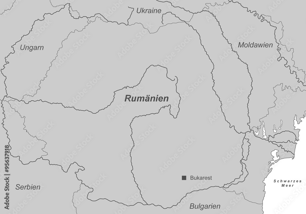 Rumänien in Grau (beschriftet) - Vektor
