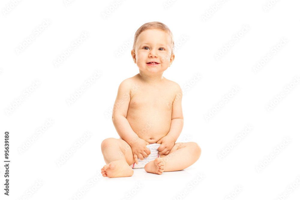 Adorable little baby girl smiling and looking up Adorable little baby girl smiling and looking up