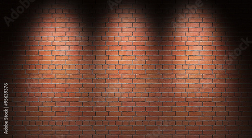 Illuminated brick wall. 3d render.
