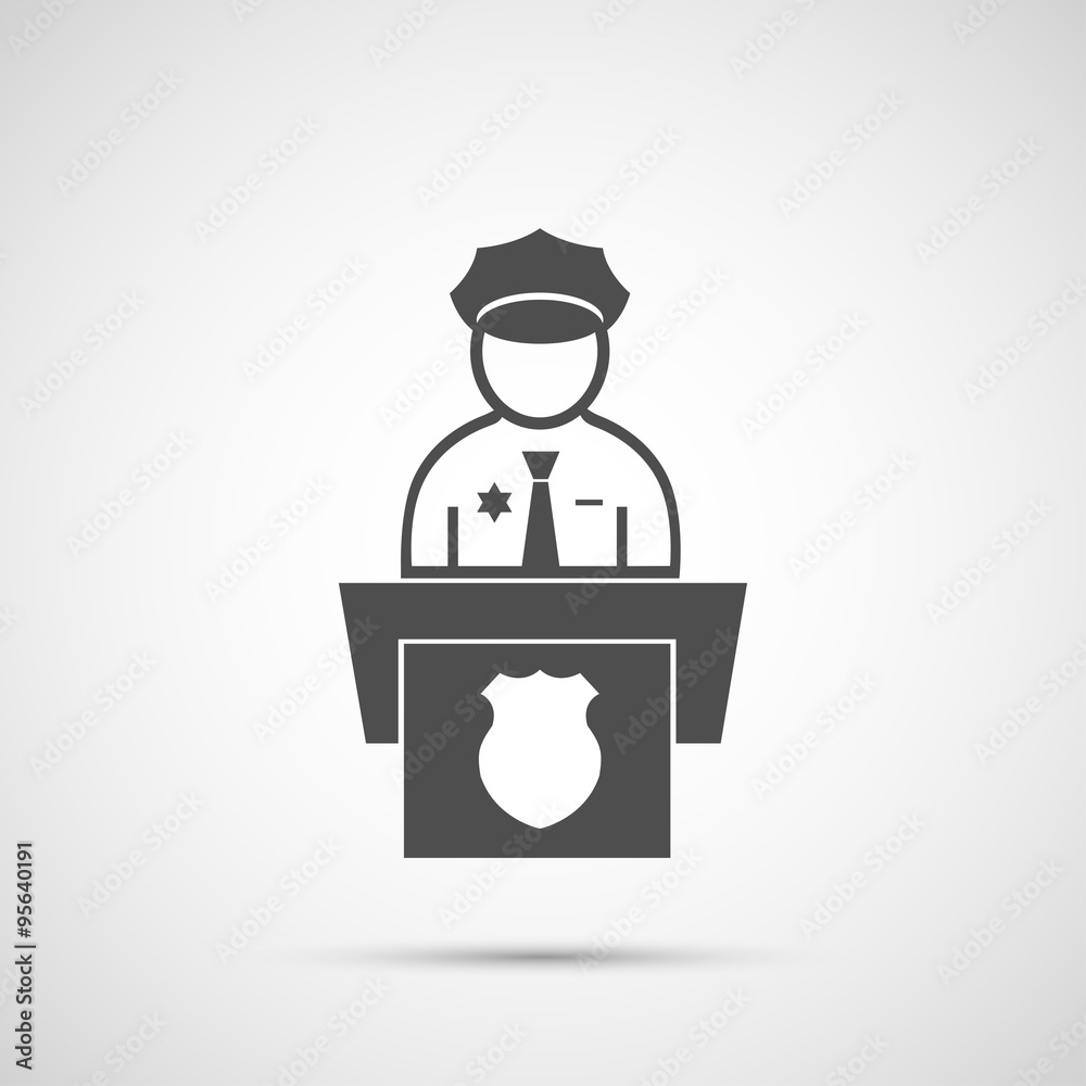 Icon policeman behind the podium