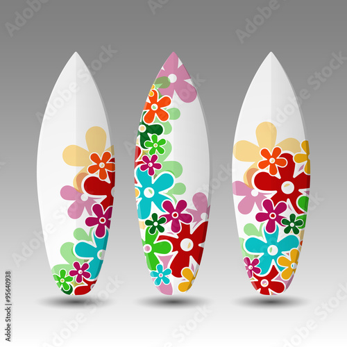 Surfboards Design Template with Flowery Pattern