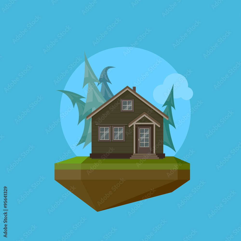 Illustration of a cartoon house in flat polygonal style Illustration of a cartoon house in flat polygonal style