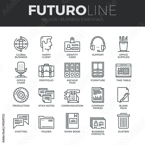 Business Essentials Futuro Line Icons Set