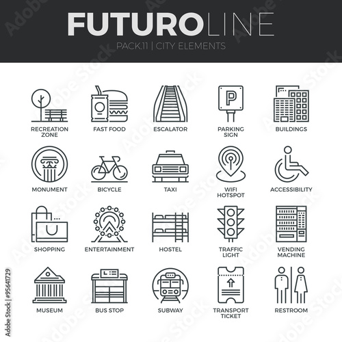City Elements Futuro Line Icons Set