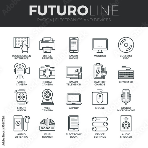 Electronics and Devices Futuro Line Icons Set