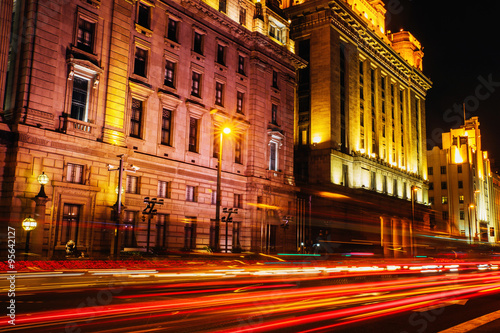 Shanghai bund. Central oldstyle street at night.