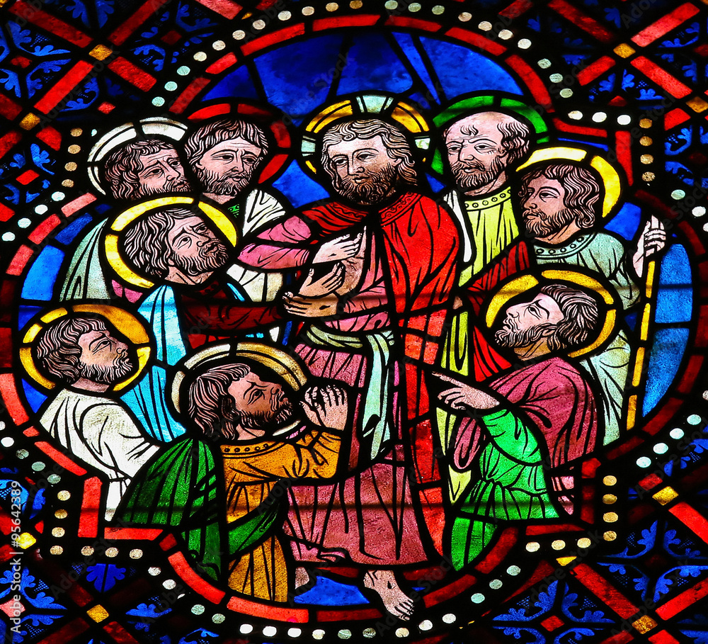 Jesus, Thomas and the apostles - Stained Glass in Leon Cathedral