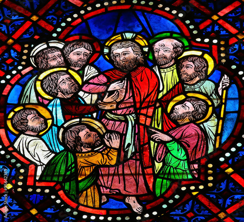 Jesus  Thomas and the apostles - Stained Glass in Leon Cathedral