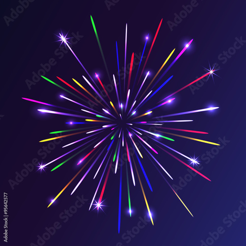 Abstract colorful fireworks background. Christmas lights. Vector illustration.