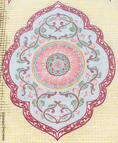 Old Mosaic Wall Art in temple, Thailand.