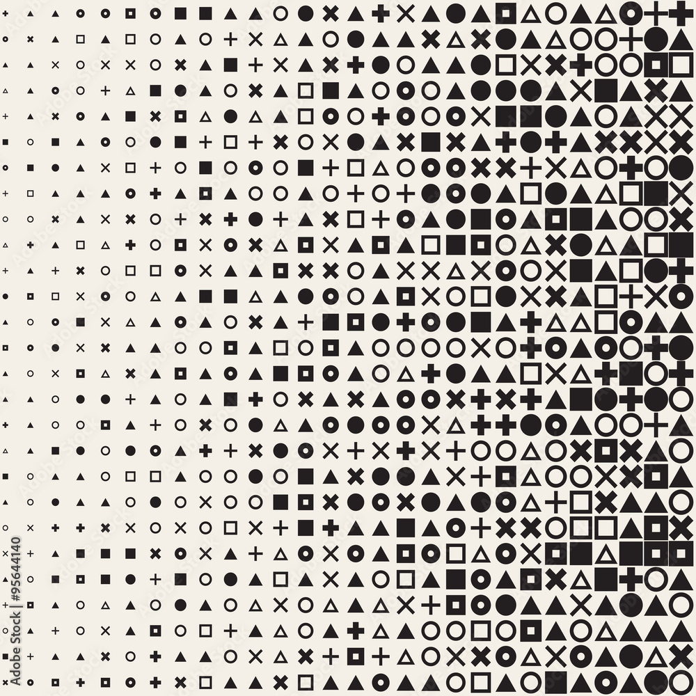 Vector Seamless Black and White Circle Square Cross Triangle Shapes