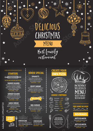 Christmas party invitation restaurant. Food flyer.