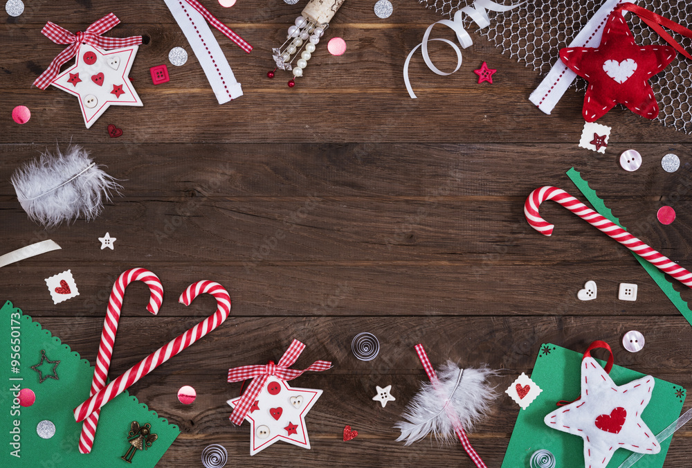 Wooden background with christmas and craft elements
